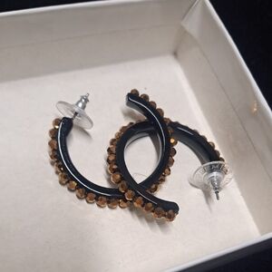 Premier Designs Black and Gold Crystal Earrings